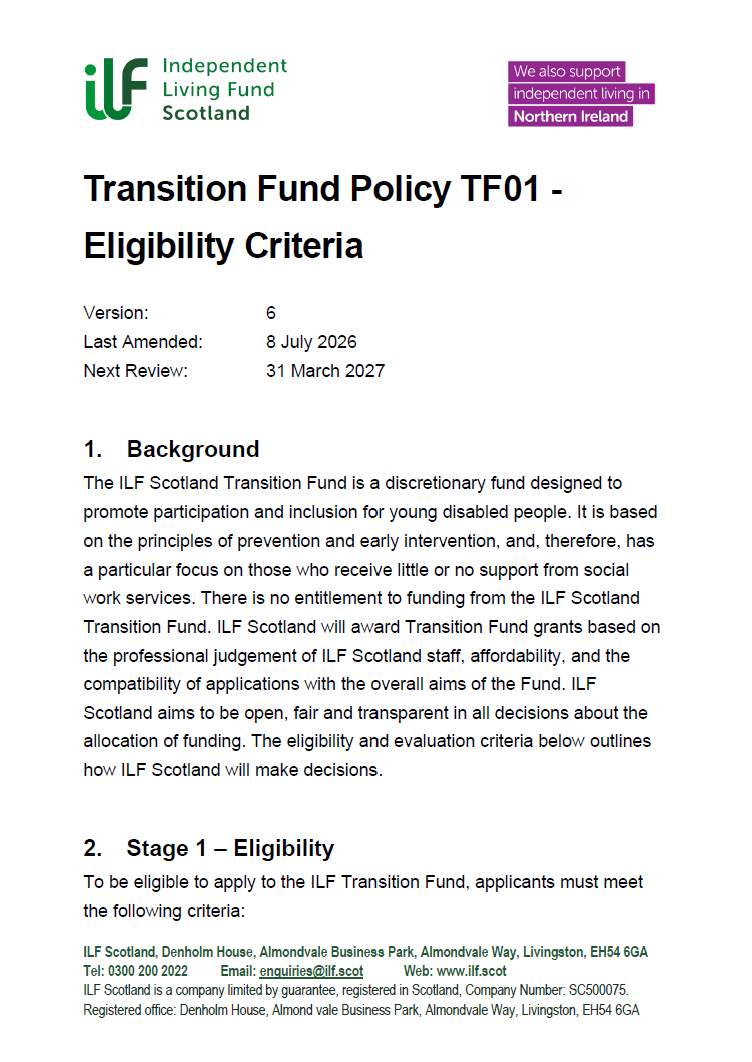Front page of Policy TF01 - Eligibility Criteria - v06.0
