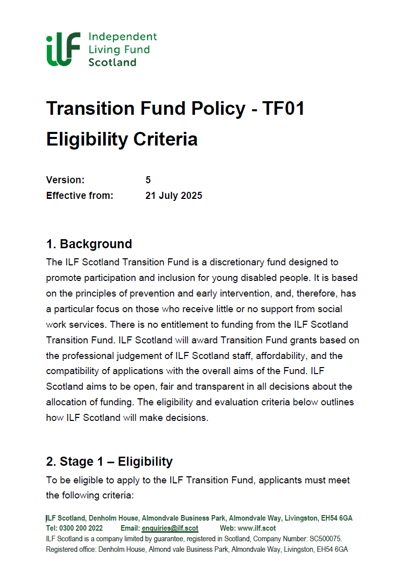 The front page of policy TF01 Treatment of Capital