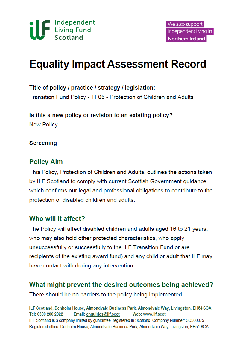 EQIA - TF05 - Protection of Children and Adults Front Page