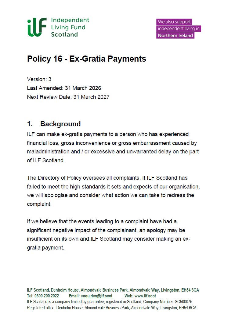 Front page of Policy 16 - Ex-Gratia Payments