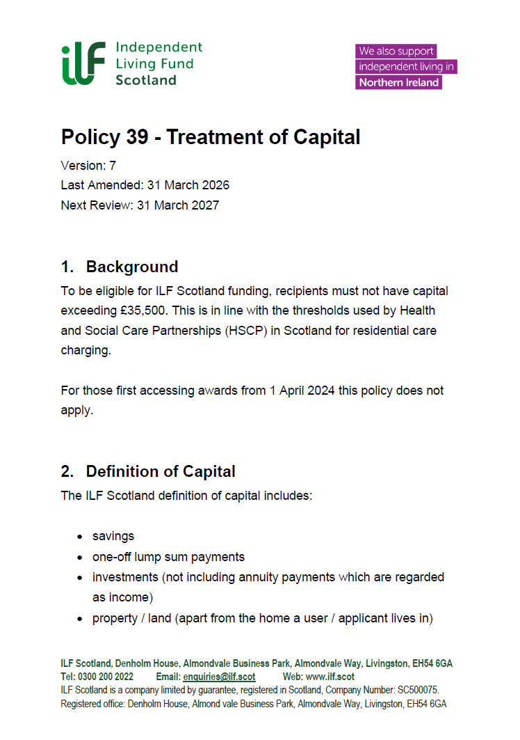 Front page of Policy 39 Treatment of Capital