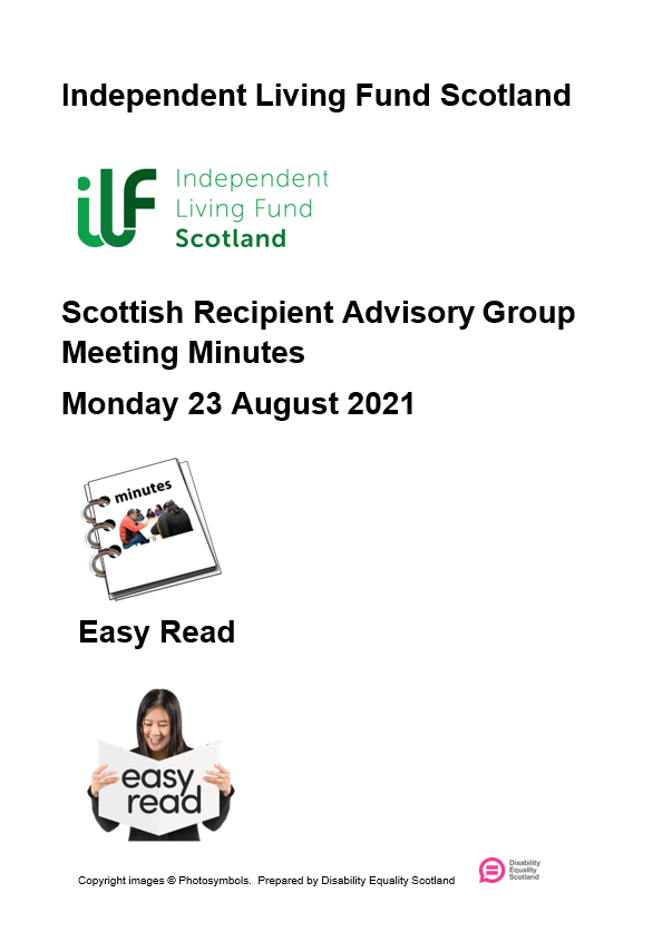 ILF Scotland - Recipient Advisory Group Minutes - Aug 2021 (Easy Read) cover image