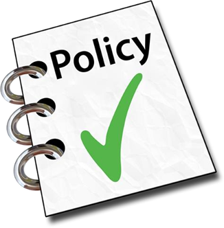 Booklet showing the word policy and a green tick check mark