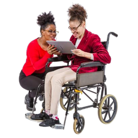 Woman in wheelchair looking at tablet