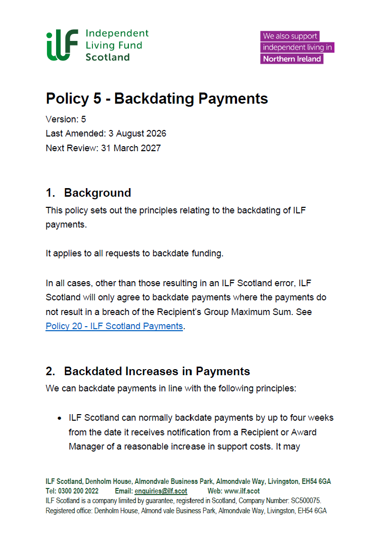 Front Page of Policy 5 - Backdating Payments - v05.0.docx