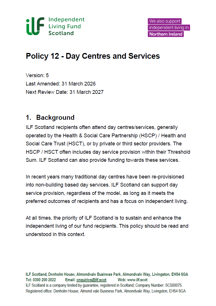 Front page of Policy 12 - Day Centres and Services