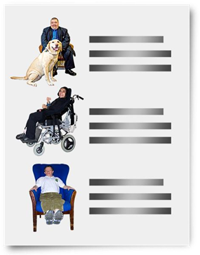 Image of document with three images of people and lines to represent text next to them