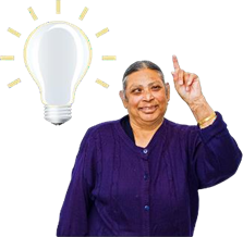 Woman thinking of an idea with a lightbulb above her