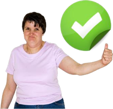 Woman giving a thumbs up with a green tick