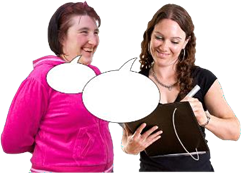 Two women with empty speech bubbles