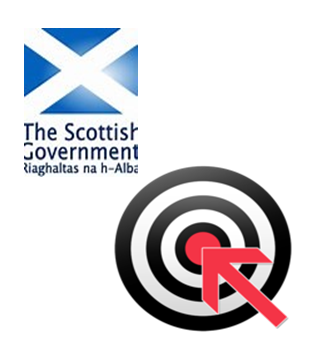 The Scottish Government logo and a target with an arrow pointing towards the bullseye