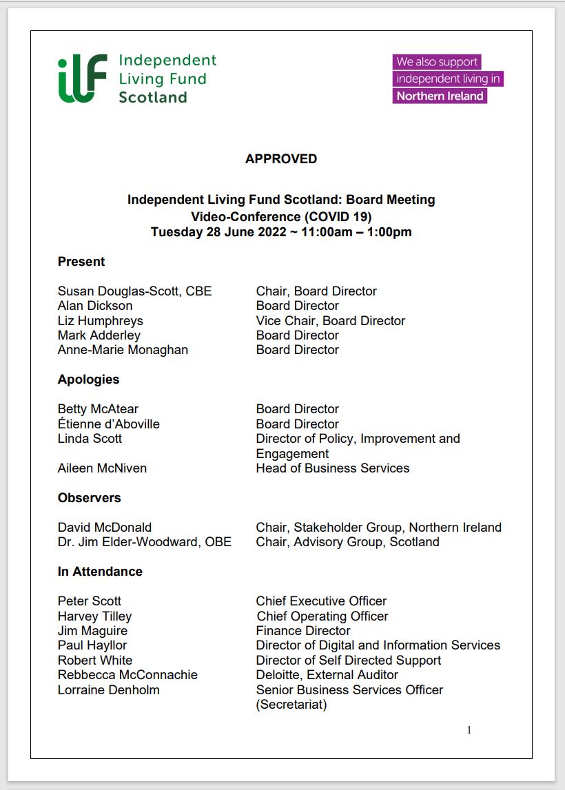Cover page of board meeting minute for 28 June 2022.