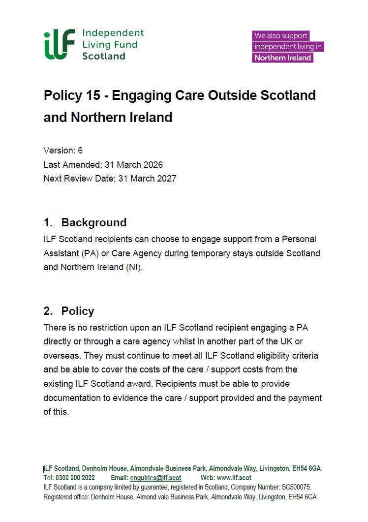 Front page of Policy 15 - Engaging Care Outside Scotland And NI