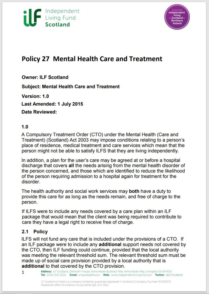 Policy 27 Mental Health Care And Treatment ILF Scotland policy-27-mental-health-care-and-treatment-ilf-scotland