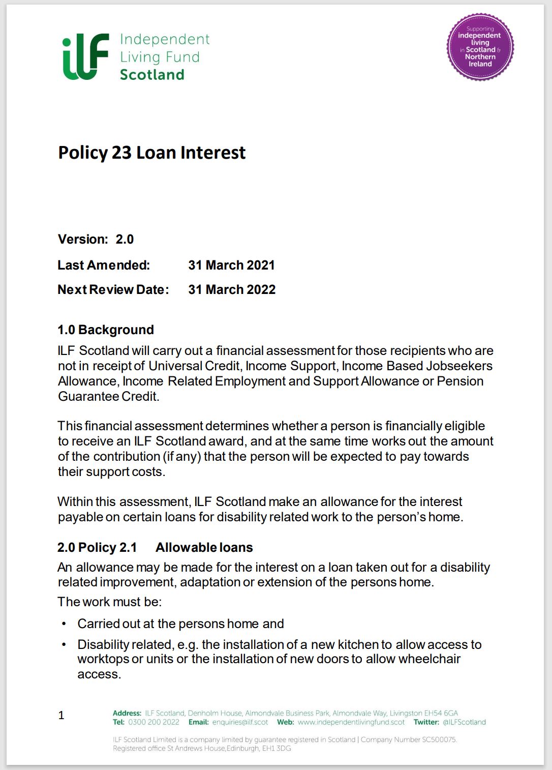 Cover page for policy 23