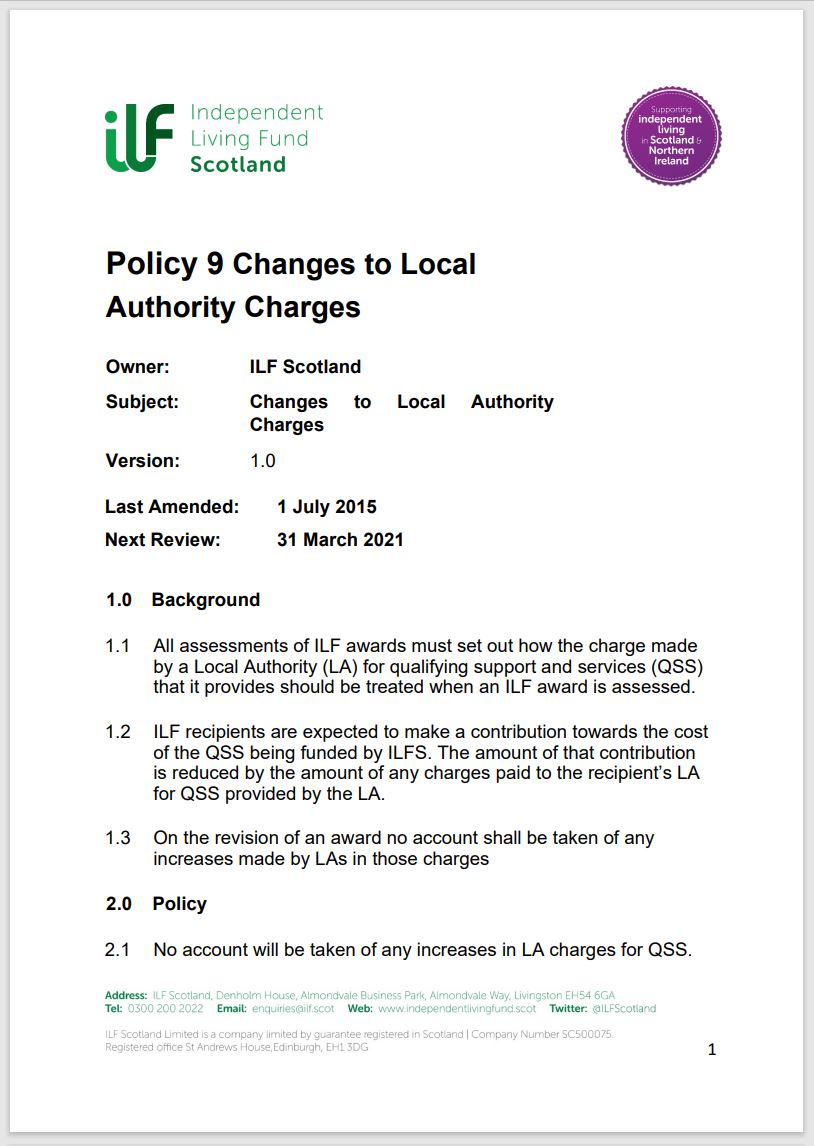 Cover page of policy 9 (Scotland version)