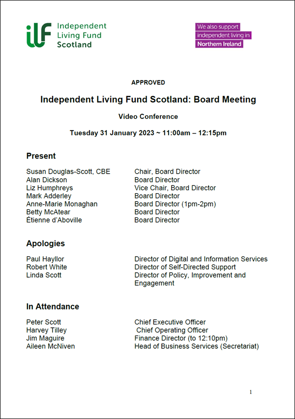 First page of Board Meeting Front Page 31 January 2023