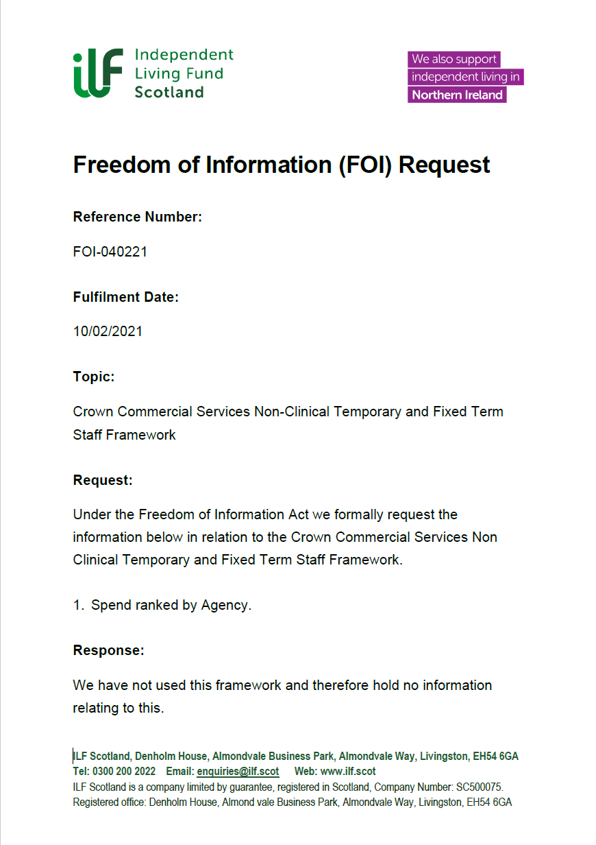 Front page of the Freedom of Information Request FOI-040221 - Crown Commercial Services
