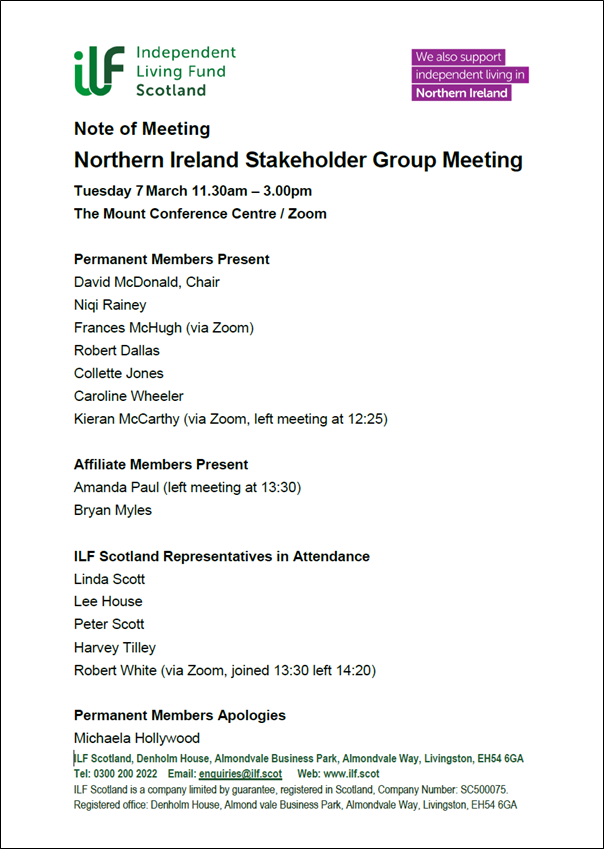 Front cover of the Northern Ireland Stakeholder Group Meeting from Tuesday 7 March 2023.