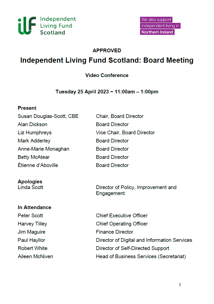 Front page of the Board Meeting Minute from 25 April 2023