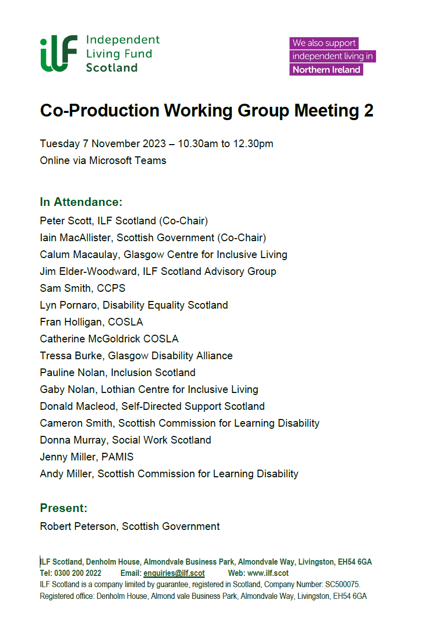 Front cover of the Co-Production Working Group Meeting Minutes 2