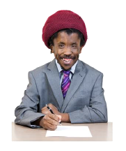 A man with a maroon rasta cap / tam on his head. He wear a suit and is about to sign something on the desk in front of him.