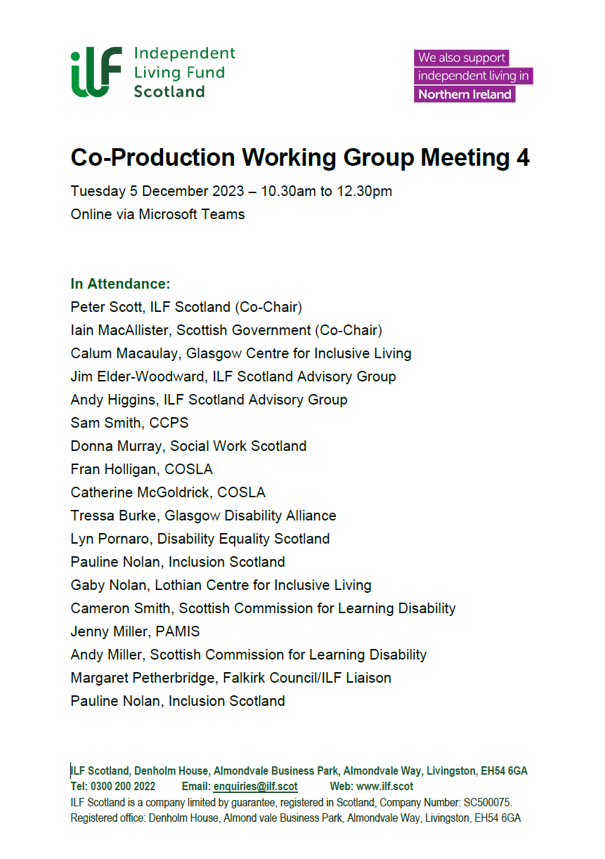 Front page of the co-production Working Group Meeting number 4