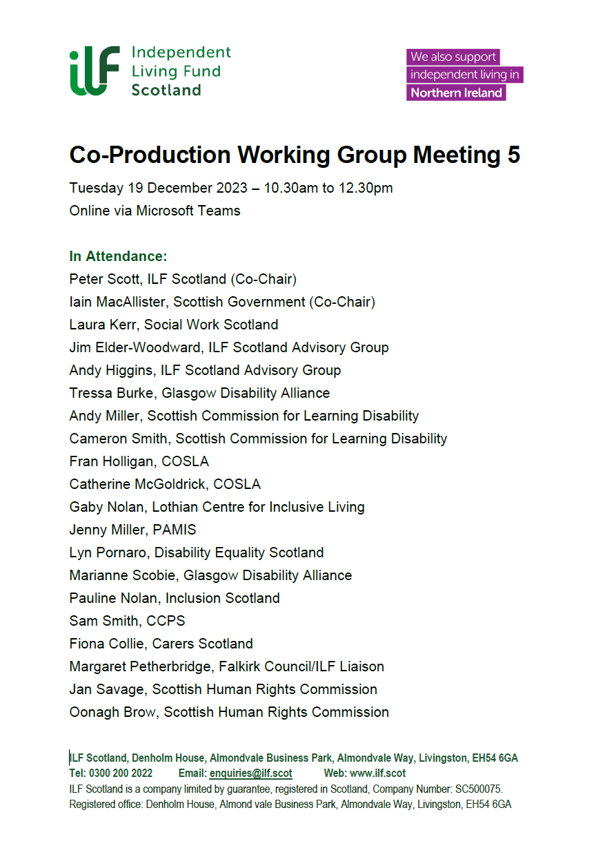 Front page of the co-production Working Group Meeting number 5