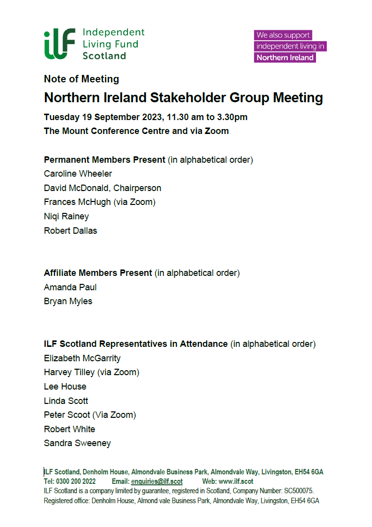 Front cover of the Northern Ireland Stakeholder Group Meeting