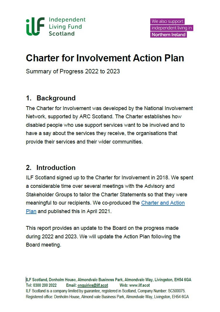 Front cover of the Charter for Involvement Action Plan for 2022 to 2023