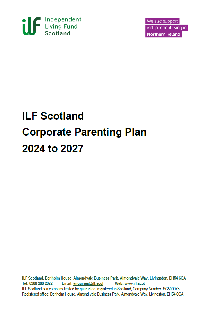 Front cover of the ILF Scotland Corporate Parenting Plan 2024 to 2027