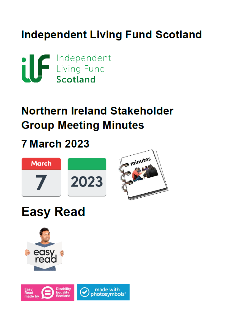Front cover of the Northern Ireland Stakeholder Minutes March 2023 Easy Read