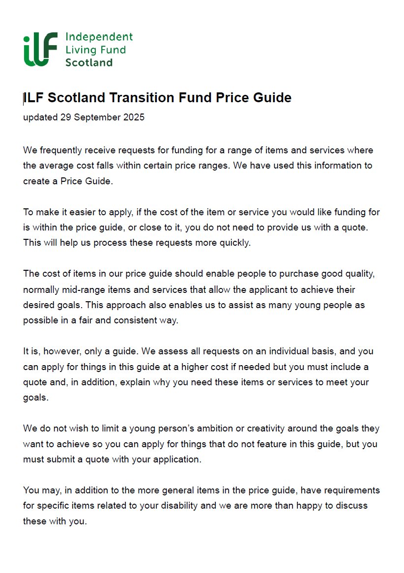 The front page of the Transition Fund Price Guide