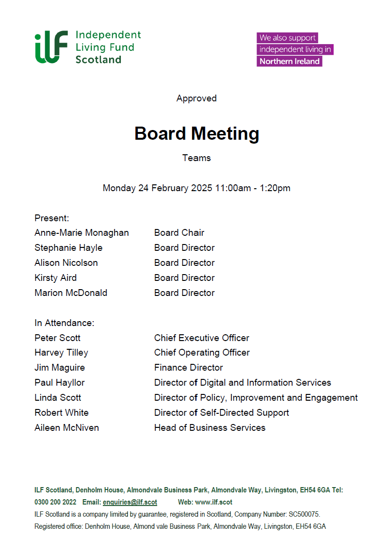 The front page of the Board Meeting Minutes for 24 February 2025