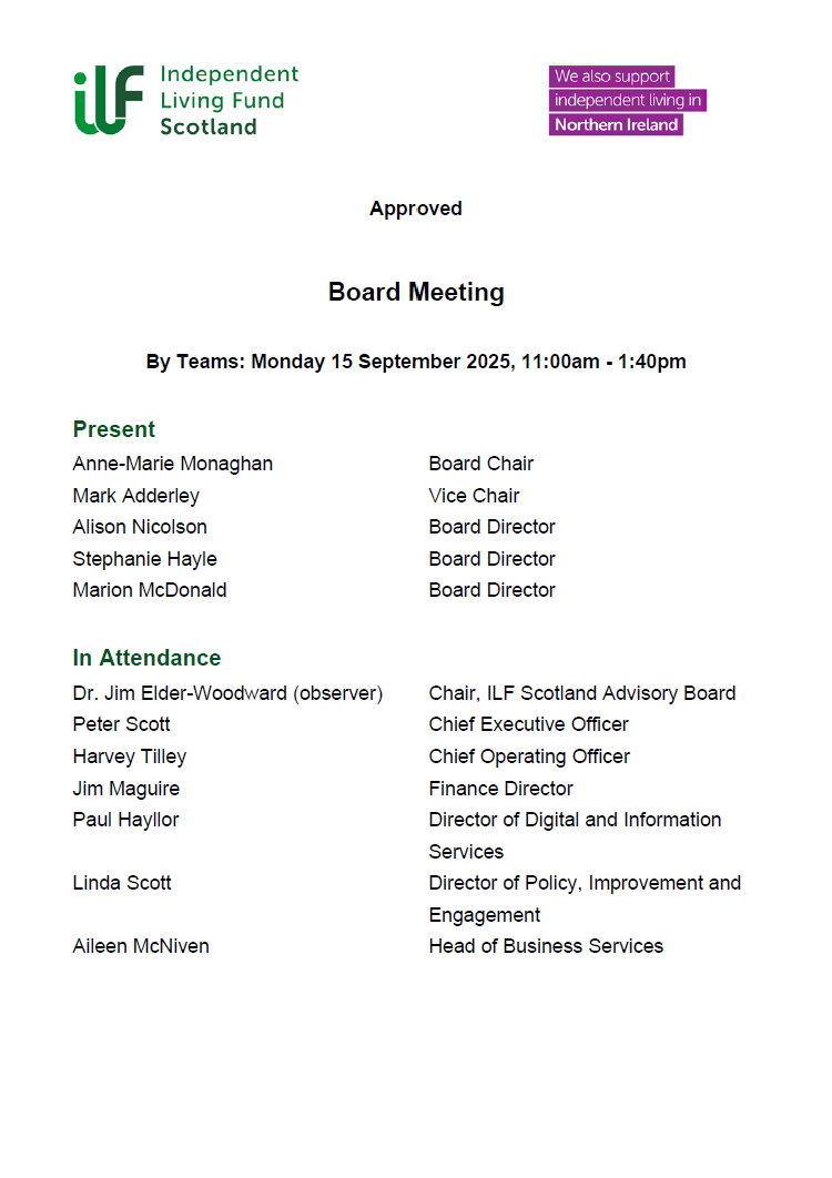 First page of the Board Meeting Minutes of 15 September 2025.