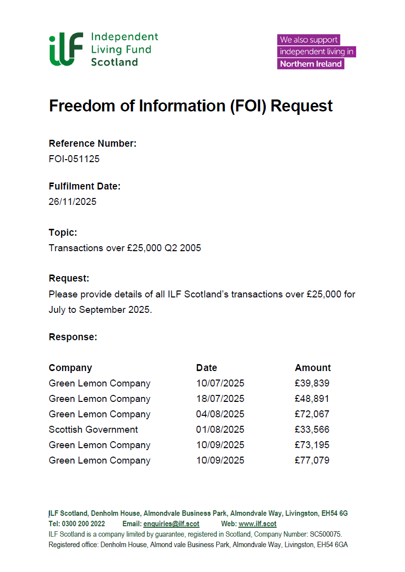 First page of the FOI Request for FOI-051125 - Transactions over £25,000