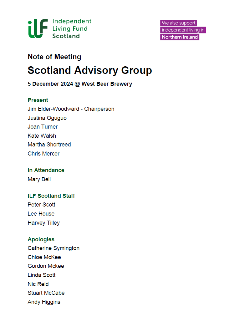 First Page of the Scotland Advisory Group Minutes for December 2024