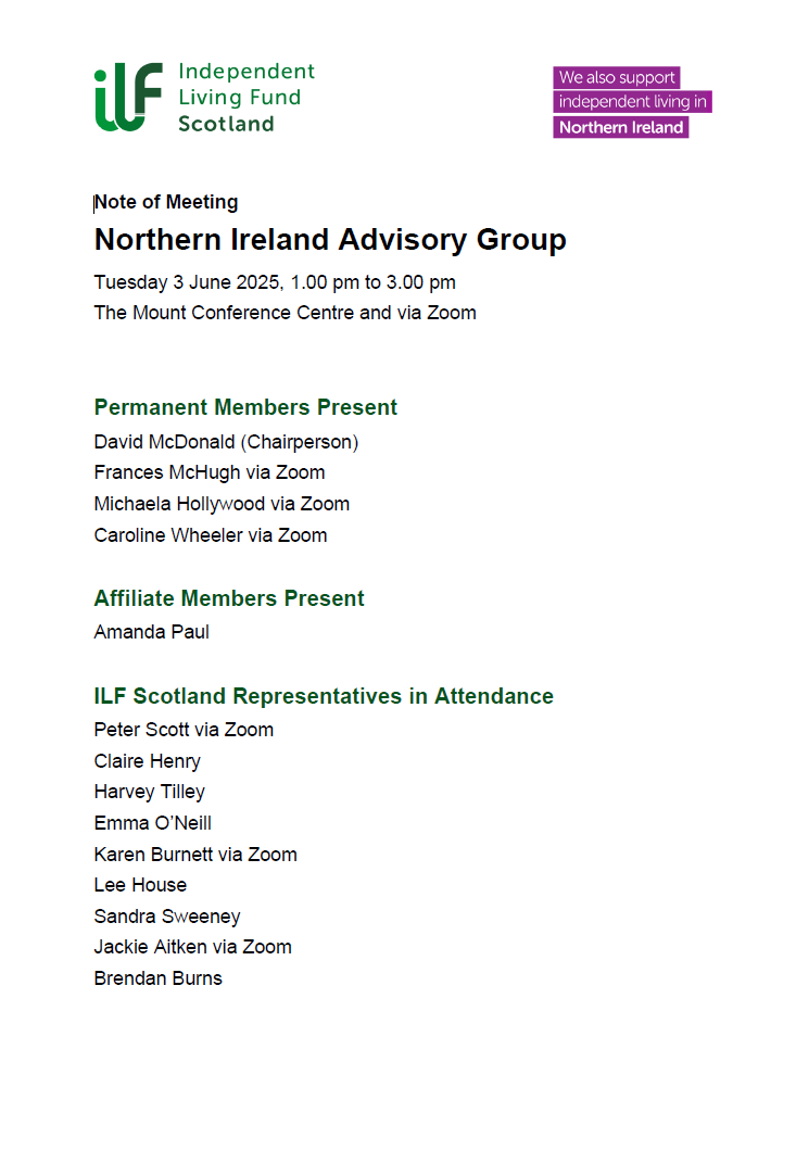 First page of the Northern Ireland Advisory Group Minutes from June 2025