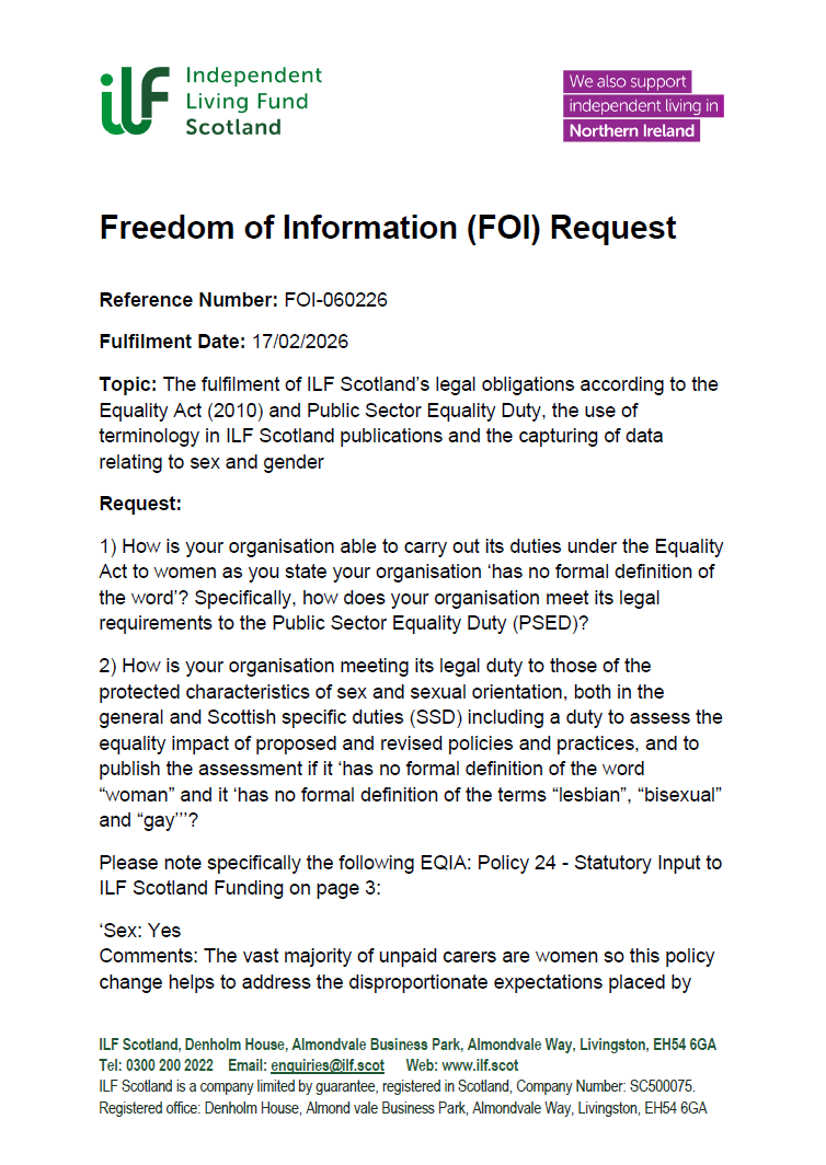 Front page of the FOI request 060226