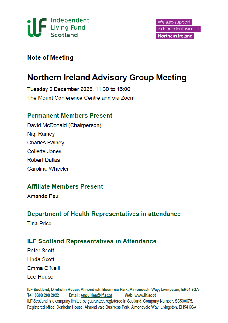 First page of the NI Advisory Group Meeting Minutes from December 2025