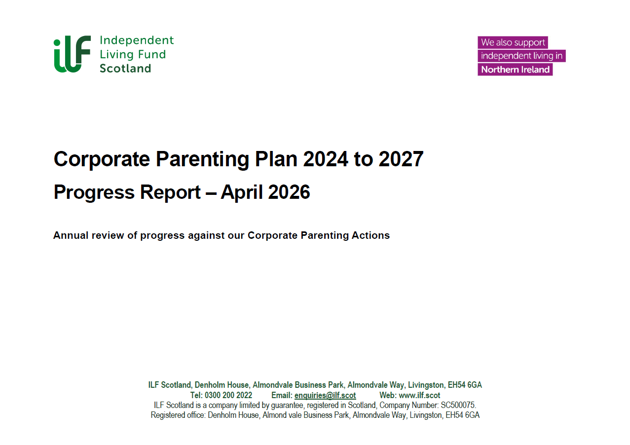 Front page of the Corporate Parenting Plan Progress Report at April 2026