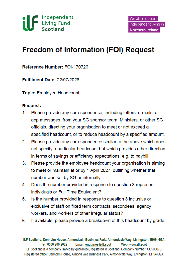 Front page of FOI-170726 - Employee Headcount - 20260722