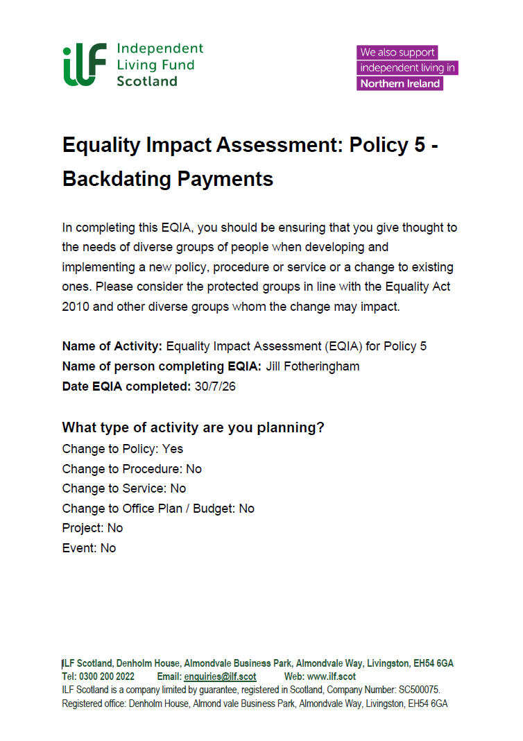 Front Page of EQIA - Policy 5 - Backdating Payment - 20260731 2