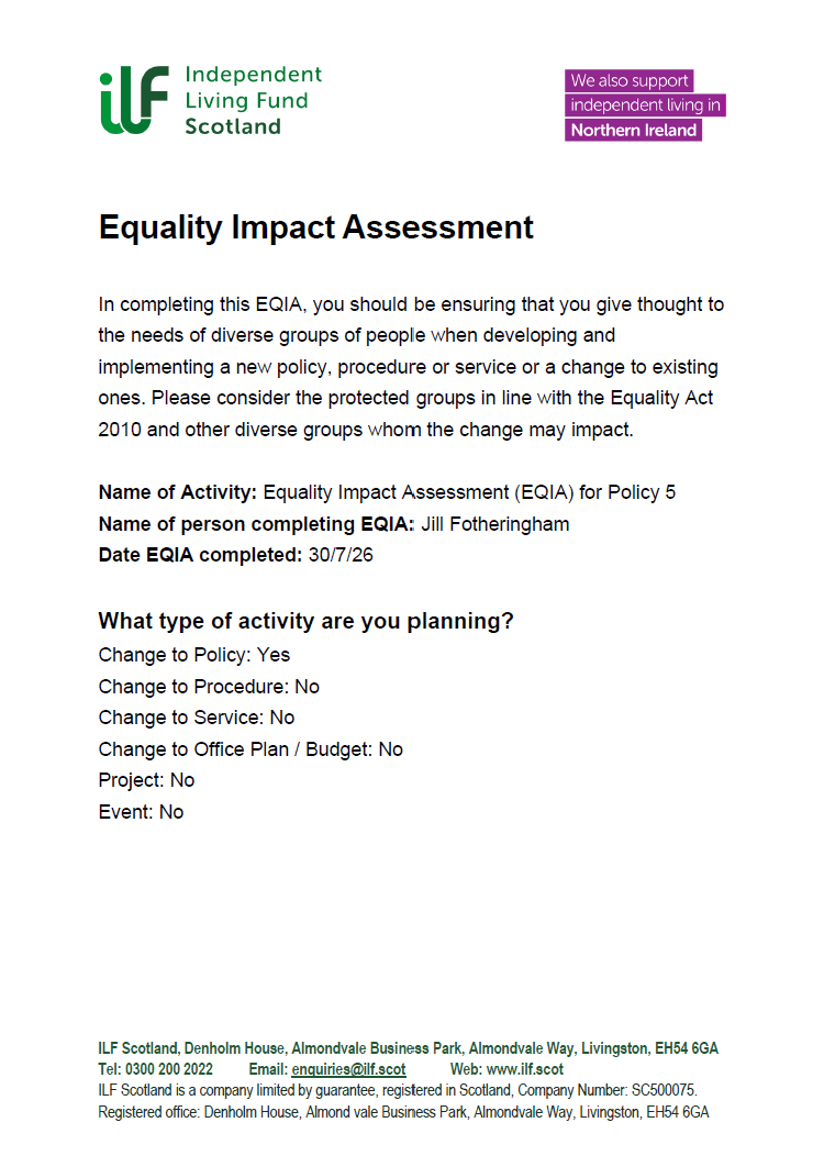 Front Page of EQIA - Policy 5 - Backdating Payment - 20260731