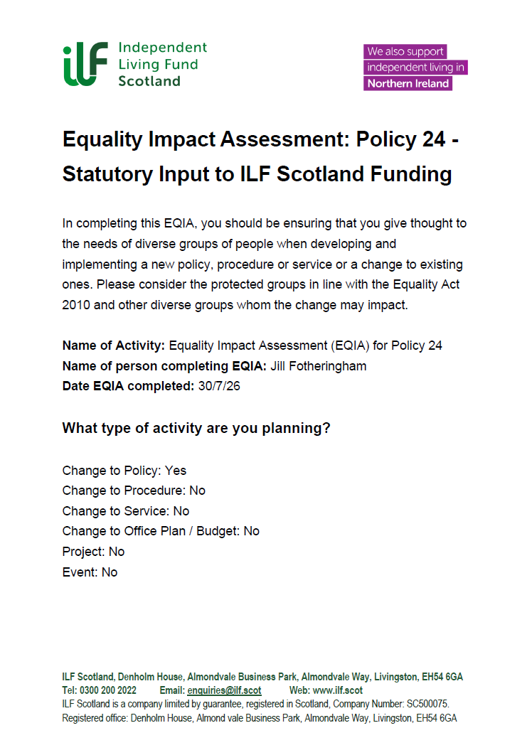 Front page of EQIA - Policy 24 - Statutory Input - 20260731
