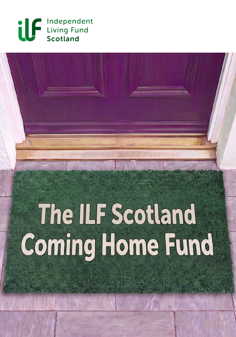 Coming Home Booklet Front Cover showing the title over a green doormat and purple door.