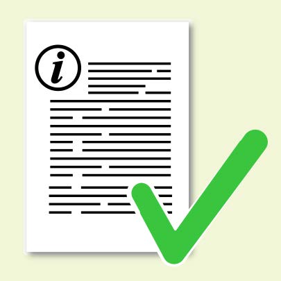 A form with an i in a circle with a big green tick over the top.