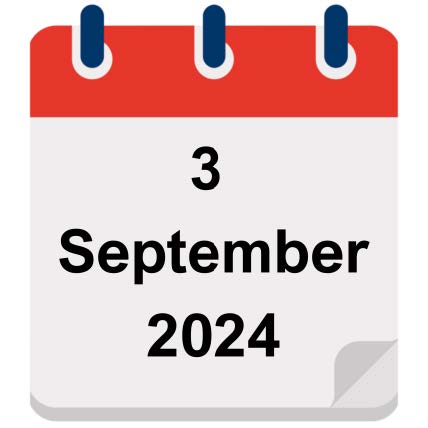 Calendar icon reading 3 September 2024