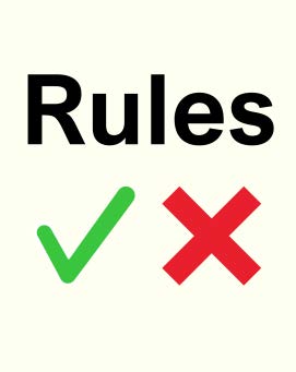 The word Rules with a green tick red cross below it.