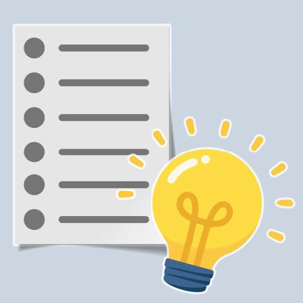 Cartoon of a list with an idea lightbulb in front
